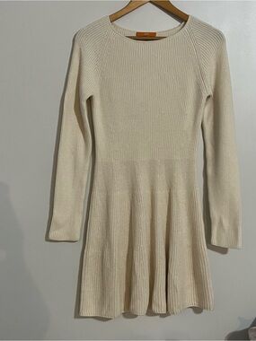 Hugo Boss Cream Ribbed Knit Sweater Dress